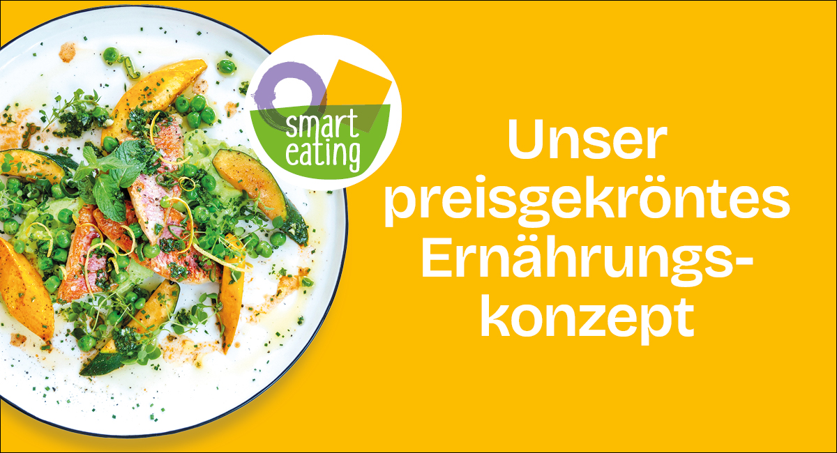 Logo mit einem Teller mit Rotbarbe, grünem Kartoffelstock, Erbsen und Wurzelgemüse